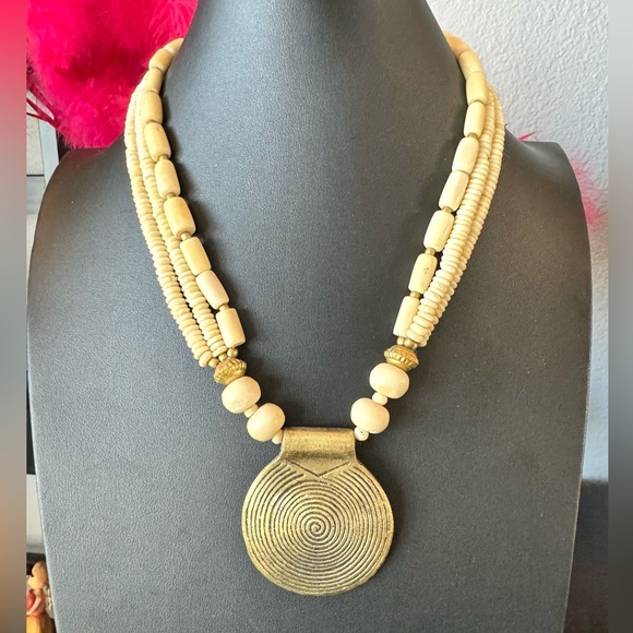 IndieGlam Jewelry - Artisan Nepal Beaded Brass Pendant Necklace